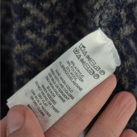 Tahari Gray& Navy Wool Cowl Neck Cardigan with Textured Design small - Picture 7 of 11